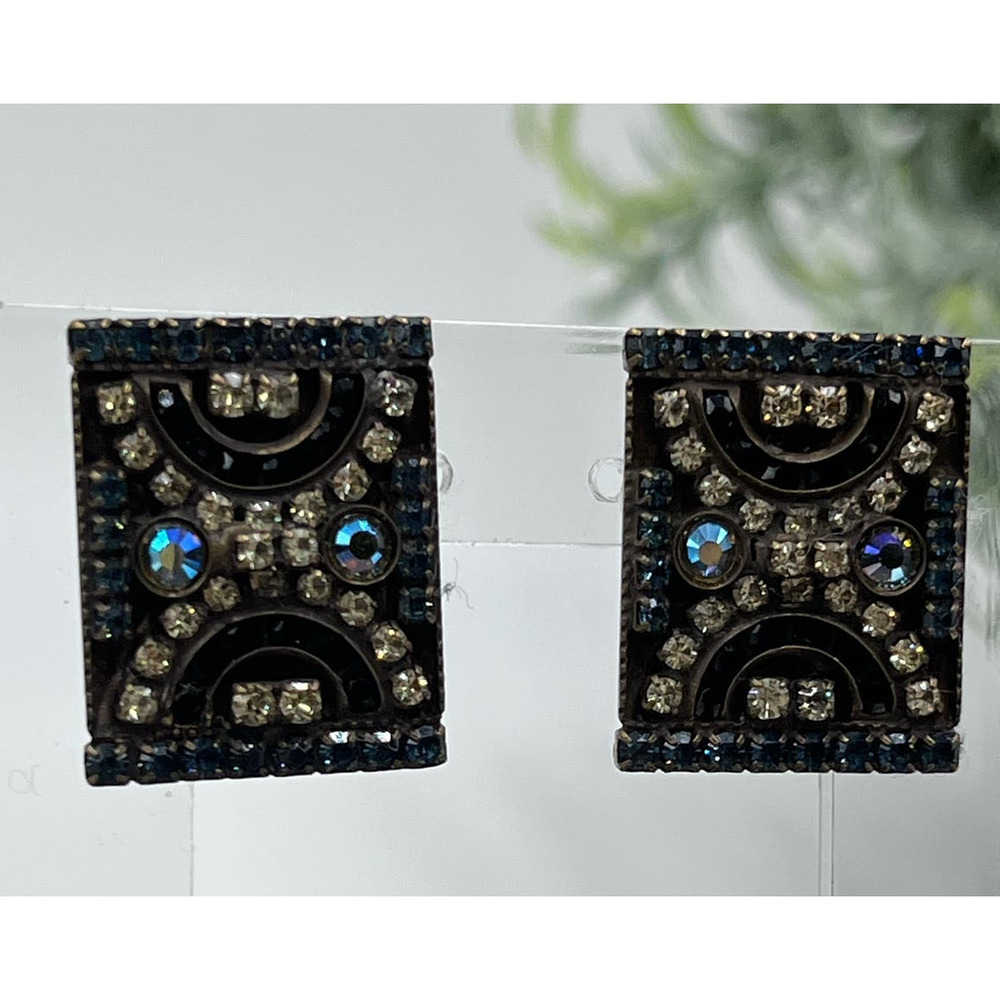 Sorrelli Vintage Retired Rectangular Montana Sky Crystal Clear AB Post Earrings